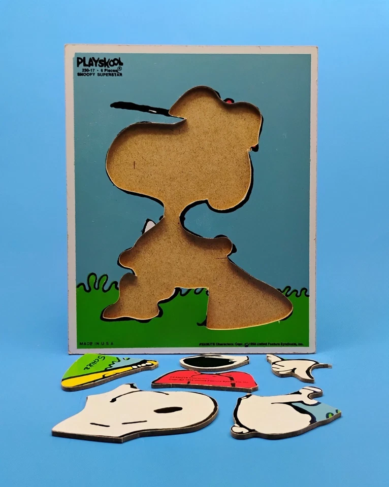 Vintage Playskool Peanuts Snoopy Superstar Baseball Wood Wooden Puzzle Made USA - Image 2 of 4