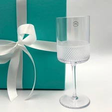 NEW - Tiffany & Co. Diamond Point Lead Crystal Wine Glass Clear Slovenia W/ Box