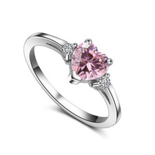 925 Sterling Silver Heart Shaped Pink Cubic Zirconia Engagement Promise Band ...