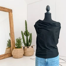 Dolan Anthropologie Women’s M Cowl Neck Draped Fluid Knit Top Black Metallic