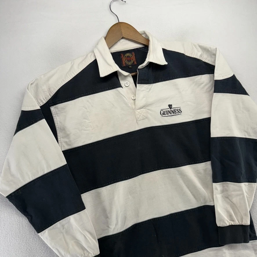Camisa de Rugby Guinness De Colección Para Hombre XL Negra Blanca Bloque de Color Bordado Cerveza Foto 4 de 4