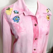 vintage 1970s pink pants and blazer jacket 2 piece set with butterflies medium