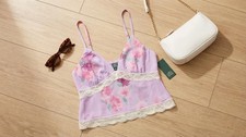 Wild Fable Tank Top Womens Medium Sheer Lilac Pink Floral Lace Trim NWT Camisole