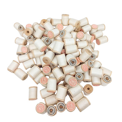 Vintage Soviet Spools Of White  Sewing Thread Lot 130 Wood Bobbins 183m Length