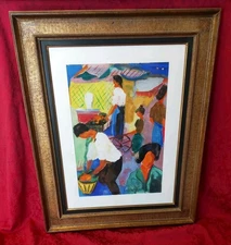 Pascal Ambrogiani: Market scene, mixed media with frame.