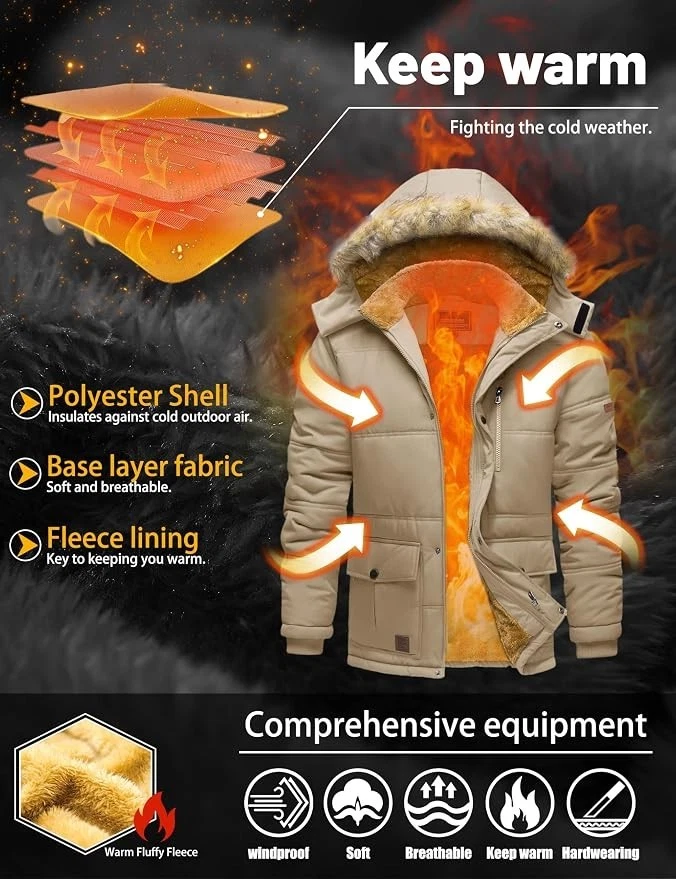 TACVASEN Men's Winter Jacket with Hood Water Repellent Windproof Thicken Parka image 4
