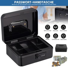 Tragbar Geldkassette Sparkassette Bargeldkasse Metallkassette Geldbox Schwarz