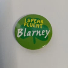 Vintage 1" I Speak Fluent Barney Four Leaf Clover Button Pin St Patrick's Day 