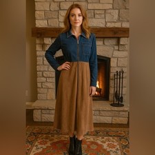 VTG Studio Wear Jean Jumper Women's Denim Maxi Dress Small S Corduroy Cowgirl