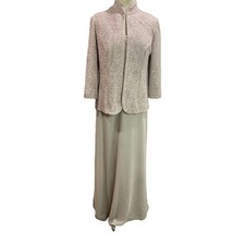 Size 8 Alex Evenings Taupe Sleeveless Dress with Jacket Full Length