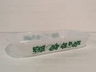 VTG MCM Glasbake Divided Dish J-263 2.5 Qt Green Ivy Design Milk Glass 14x8x2