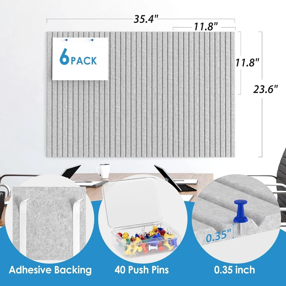 大号软木公告板 36x24 针板 6 包毛毡墙板带图钉 — 第 3/4 张图片