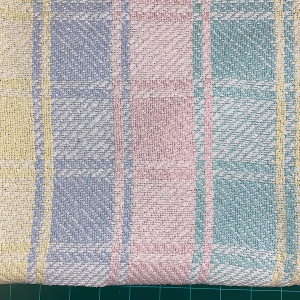 Manta bebé tejida 100 % algodón vintage azul amarillo rosa verde hecha en EE. UU. 50 x38 Foto 3 de 4