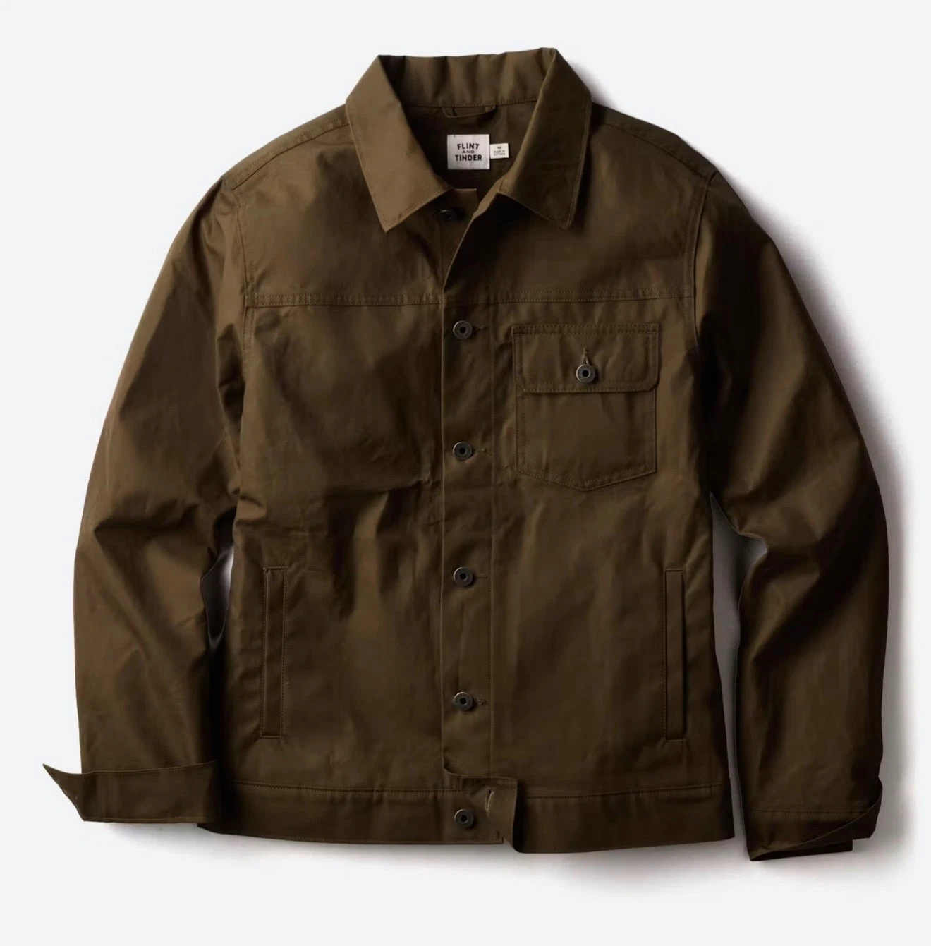 Flint and Tinder Men's Drywax Trucker Jacket Large Unlined Fatigue Green image 1