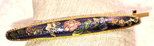 Vintage 3" Slender Cloisonne' Floral and Butterfly Hair Barrette Gold Tone Metal