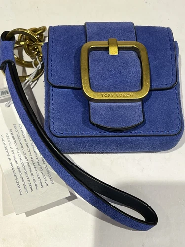 Tory Burch SAWYER MINI BAG PORTACHIAVI anello Airbud ciondolo fibbia braccialetto nuovo con etichette blu