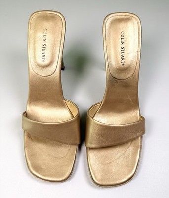 Vintage 90s Colin Stuart Gold Mule Sandals Sz 8 Square Toe Victoria's Secret Y2K