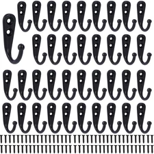 Coat Hooks-38 Pack Farmhouse Hooks with Metal Screws, Black Decorative Rustic Co
