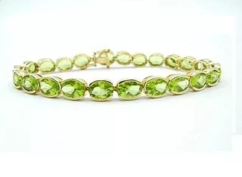 6 CT Oval Cut Lab-Created Peridot Women's Tennis Bracelet 14K Yellow Gold Plated - Picture 3 of 6