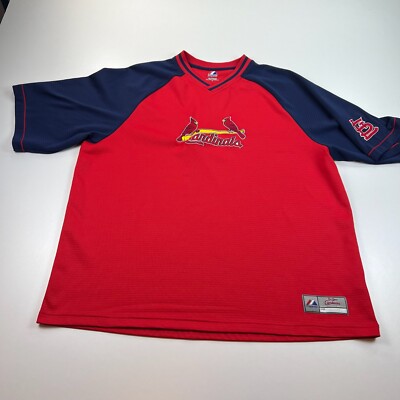 Majestic St Lous Cardinals Shirt Mens Extra Large XL Red  V Neck Logo MLB
