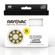 Rayovac Mercury Free Proline Advanced Size 10 Hearing Aid Batteries. 48 Total