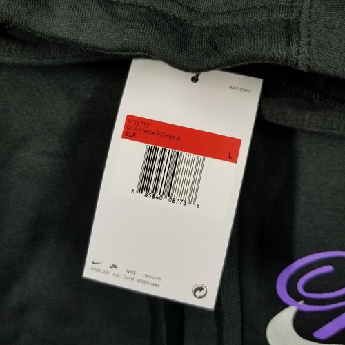 Mens L Nike Sportswear Club Fleece Hoodie Sweatshirt Golf Script Black Purple - Picture 4 of 13
