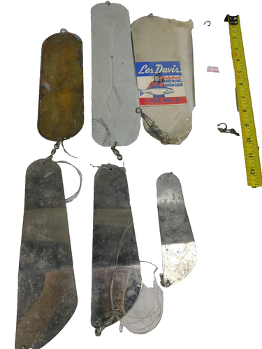 7 Herring Dodger Lures Chrome Incl NOS Les Davis Enamel Vintage Fishing Lot