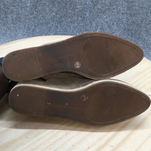 Lucky Brand Shoes Womens 9 M Luceina Mule Espadrilles Beige Leather Wedge Heels - Picture 10 of 16