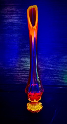 Vintage Fenton Valencia Orange Red Amberina Swung Stretch Art Glass Vase 15.25" - Picture 20 of 21