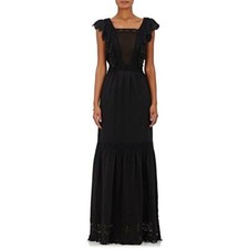$750 ULLA JOHNSON Amelie Silk Embroidered Lace Ruffled Maxi Dress Gown Raven 2