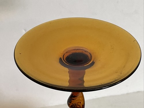 Vintage Italian Empoli Compote Footed Dish Amber Optic Glass 7.5" - Picture 5 of 5