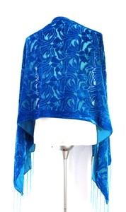 Elegant-Turquoise-Color-Vintage-Floral-Silk-Burnout-Velvet-Shawl-Wrap-Scarf
