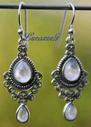 Earrings with 2 Moonstones Each Hand Forged Sterling Silver