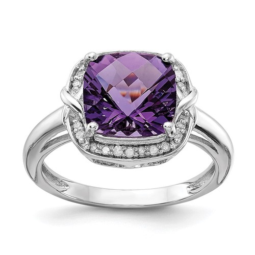 Sterlingsilber Diamant & Karoschliff Amethyst Ring Größe 8 für Frauen 2,94 gm - Bild 1 von 6