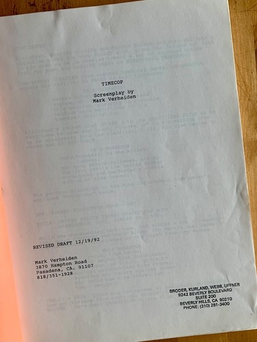 ORIGINAL SCREENPLAY:  TIMECOP 1994 - by Mark Verheiden - Jean-Claude Van Damme - Picture 1 of 8