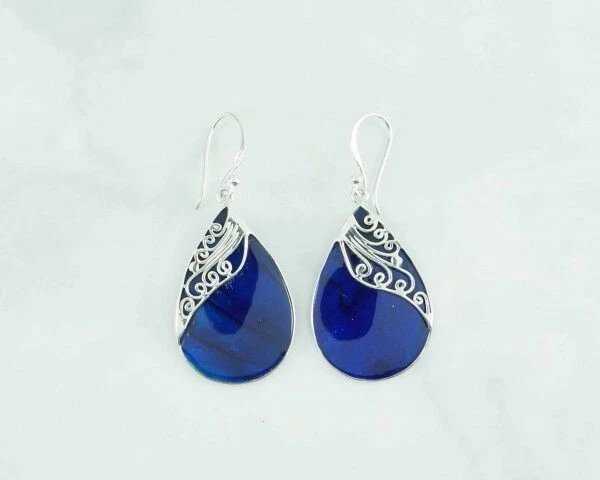 Pendiente de plata de ley 925 hecho a mano con concha de paua abulón azul ¡NUEVO DISEÑO! Foto 3 de 4