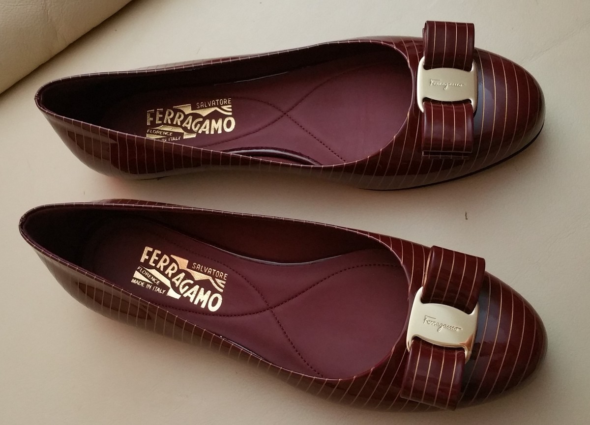  Salvatore Ferragamo Varina Striped Patent Ballet Flat 7.5 C NIB Made in Italy View 5