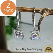 2x Women Jewelry Cubic Zircon Elegant 925 Silver Plated Drop Earring Gift A Pair