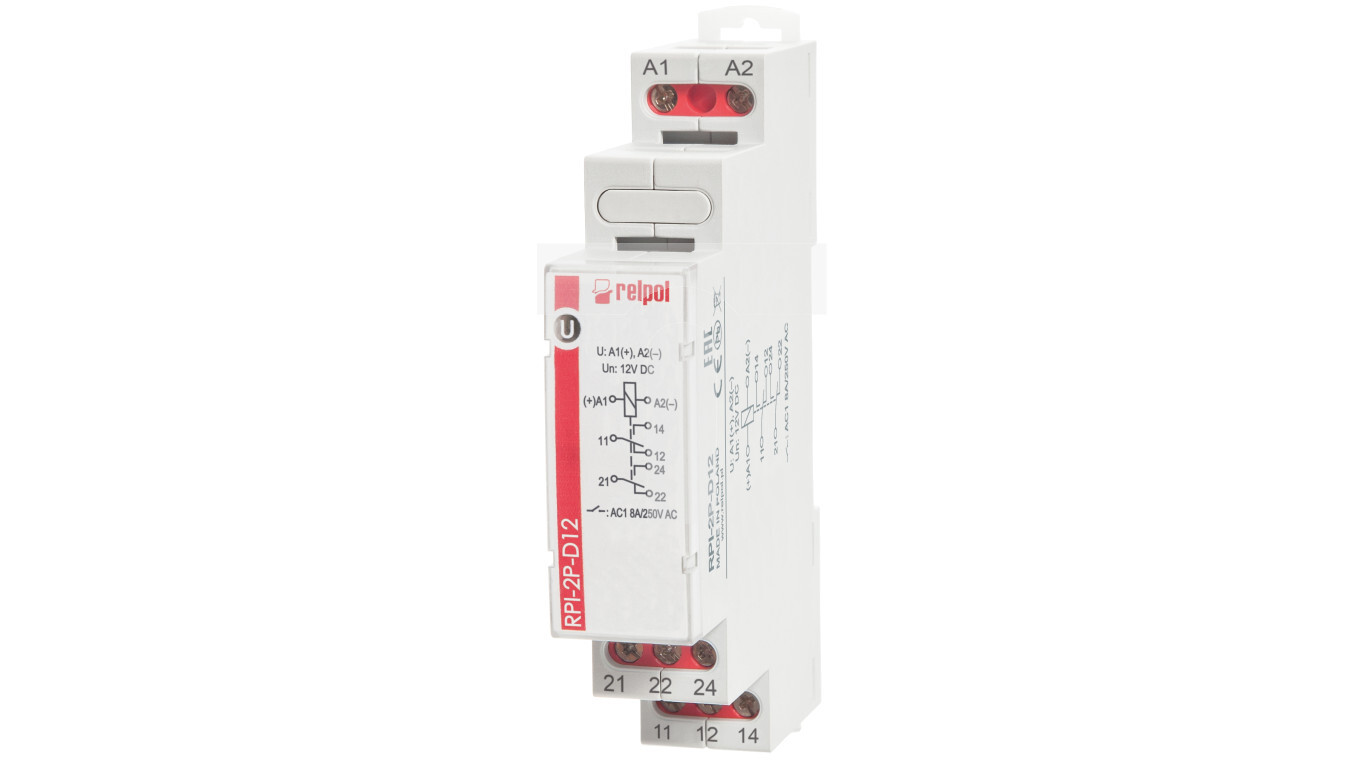 Electromagnetic relay 2P 8A 12V DC AgSnO2 RPI-2P-D12 863361 /T2UK