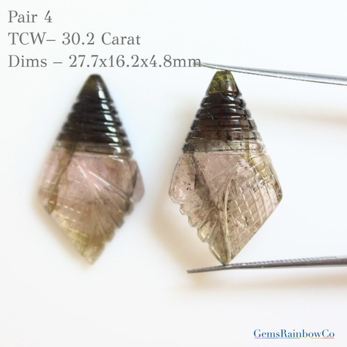 Carved Tourmaline fancy Kite shape Loose Gemstones, Tourmaline carving pair gems - Picture 8 of 21