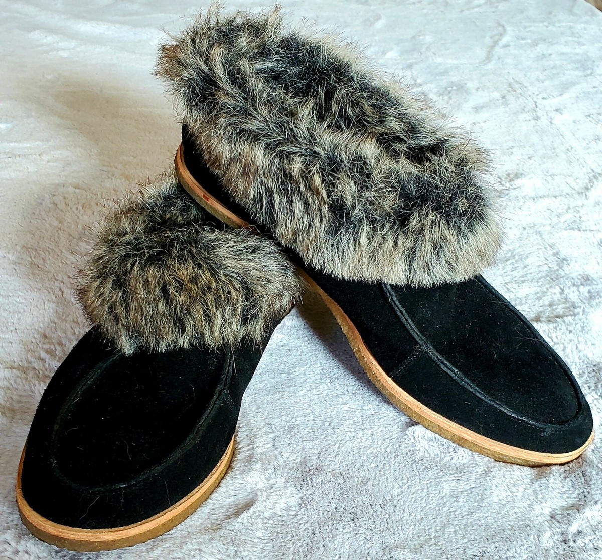 Splendid Womens Size 7M Leather Fur Slippers Mocassins | eBay
