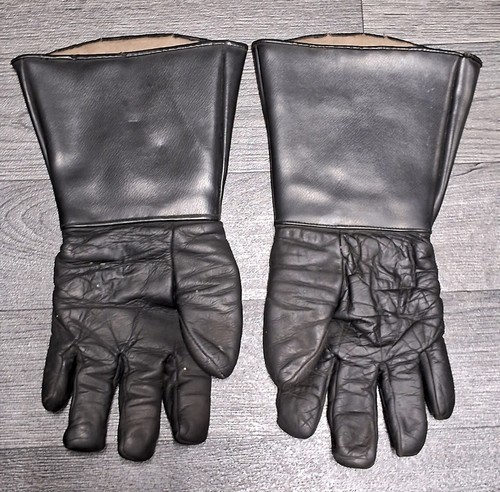 Vintage Motorrad Handschuhe Stulpen schwarz Leder Vinly Zip Wolle Made in England - Bild 2 von 4