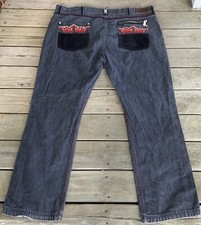 Crown Holder Jeans Mens 48x34 Grey Embroidered Baggy Hip Hop