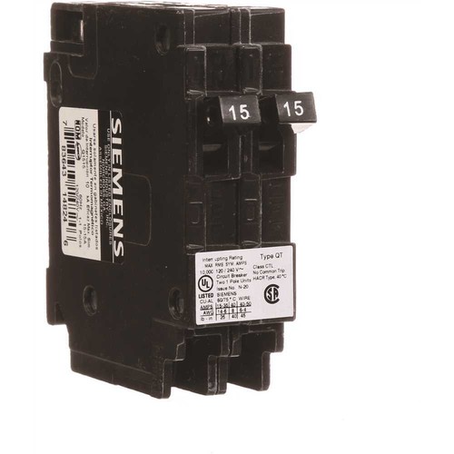 Circuit Breaker, Duplex, Mini, 15 A, 1 -Pole, 120/240 V, Fixed Trip, Plug Mounti - Picture 5 of 9