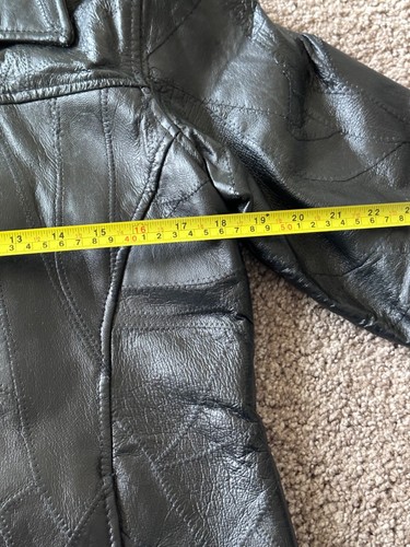Cellini LEATHER COLLECTION Black Soft Mosaic Patch Leather Women Coat Jacket M - Picture 5 of 10
