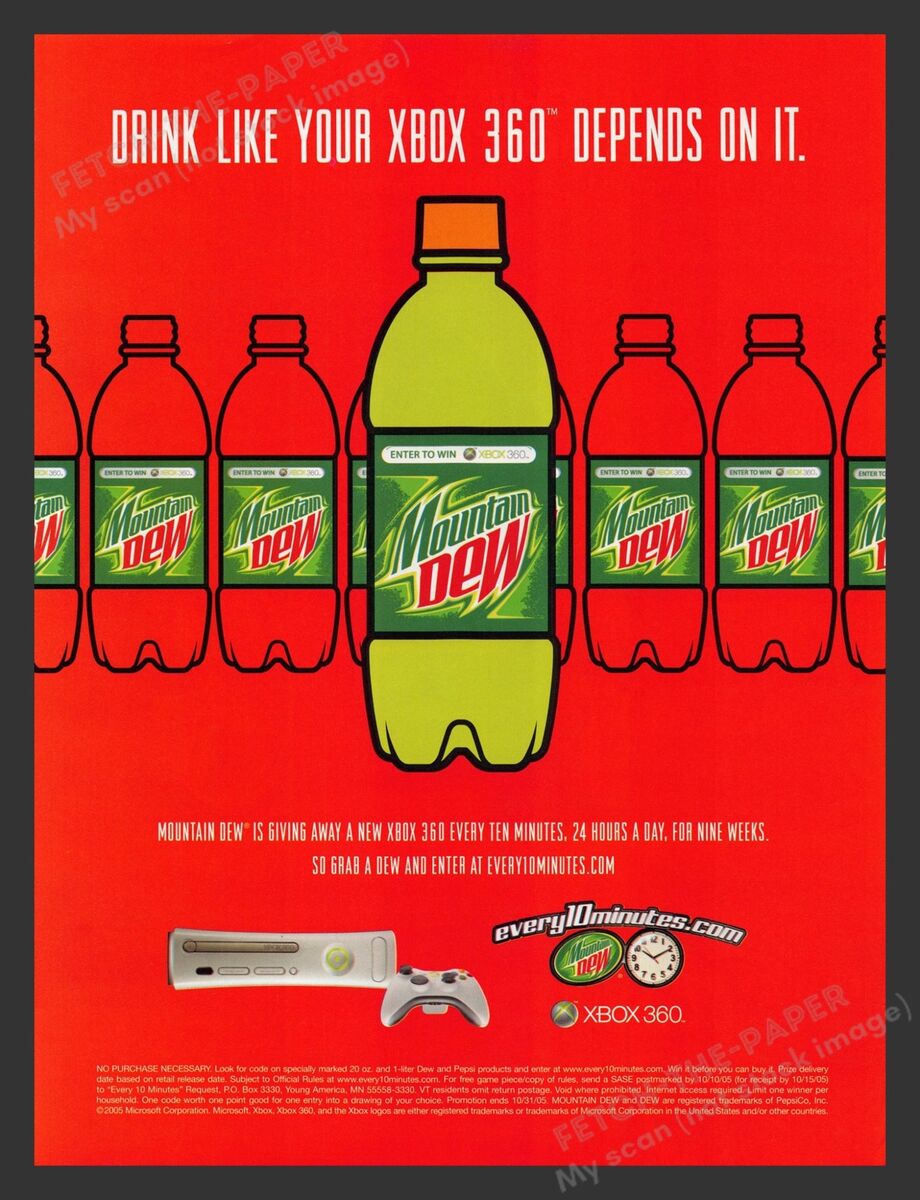 Mountain Dew & Xbox 360 Beverage 2000s Print Advertisement Mountain Dew & Xbox 360 Beverage 2000s Print Advertisement