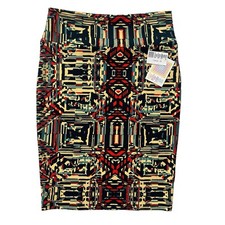Lularoe Womens Medium Tan Teal Red Navy Aztec Tribal Texture Cassie Pencil Skirt