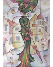 DIY Bead Embroidery Kit Needlepoint Beading lady in a hat with an umbrella