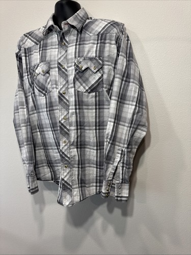 VTG Wrangler American Cowboys Shirt Men's XLT Grey Plaid Pearl Snap - Picture 5 of 12
