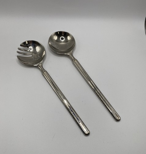 SET CUCCHIAIO/FORCHETTA VINTAGE A.E.P.ZINC ITALIA PLACCATO ARGENTO PER INSALATA - Foto 3 di 6